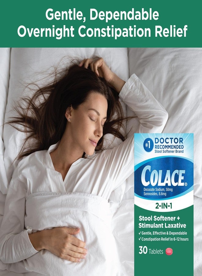 Colace أقراص كولاس 2 في 1 لتليين البراز وتحفيز حركة الأمعاء، لتخفيف الإمساك بلطف خلال 6-12 ساعة، 30 قرصًا - Image 2